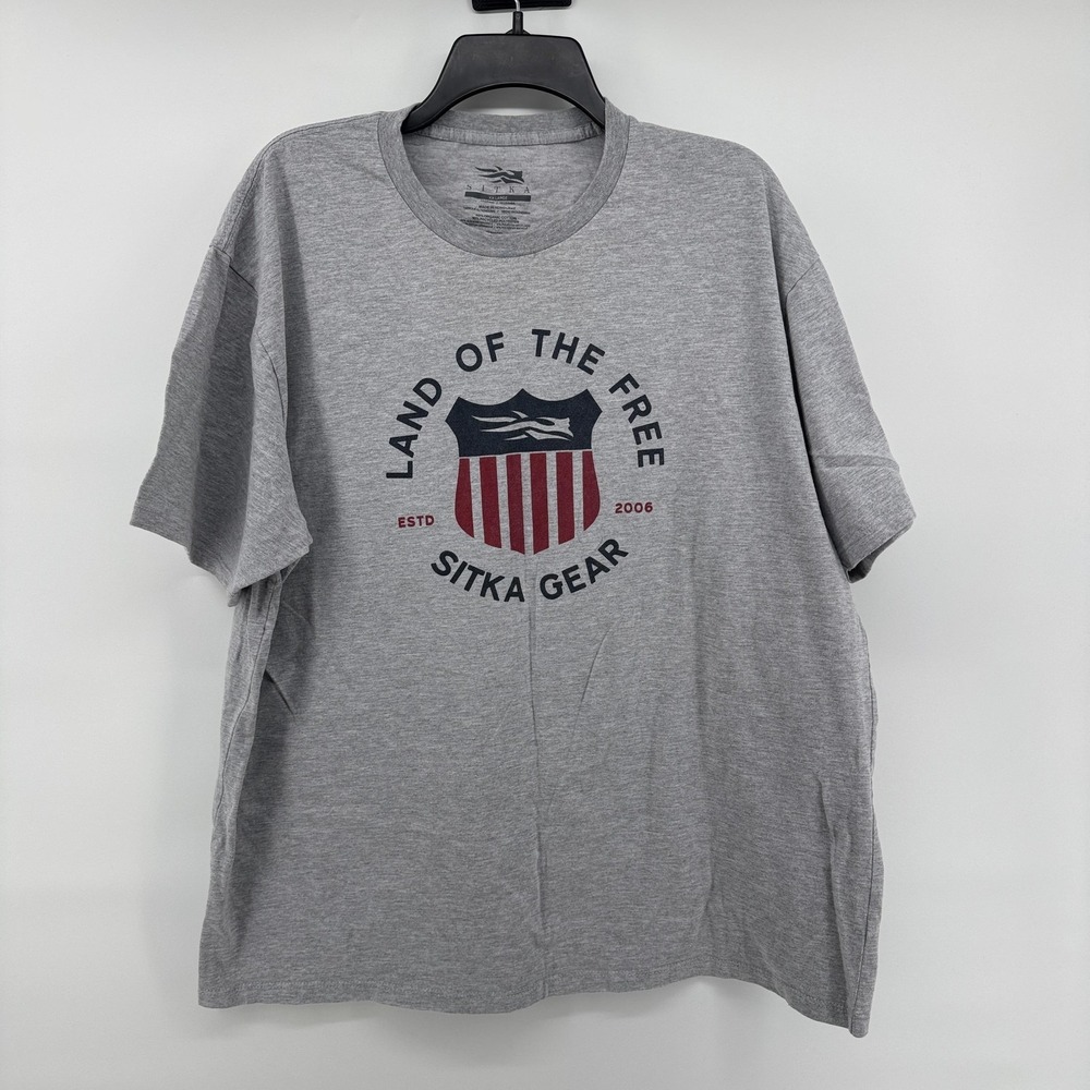 Sitka Shirt Mens 2XL Gray Land Of The Free Graphic Tee Tagless Patriotic USA